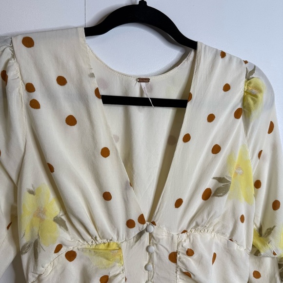 Free People - Date Night Mini Dress in Sunshine Combo - Polka Dot Long Sleeve - Picture 4 of 12